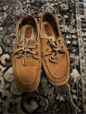 White Mountain Tan Suede Boat Loafers with Lace-Up Detail
